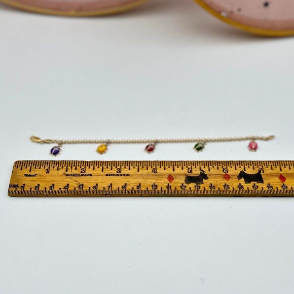 Italian 10k Yellow Gold Rolo Link Charm Bracelet with Enamel Ladybugs - Picture 3 of 7